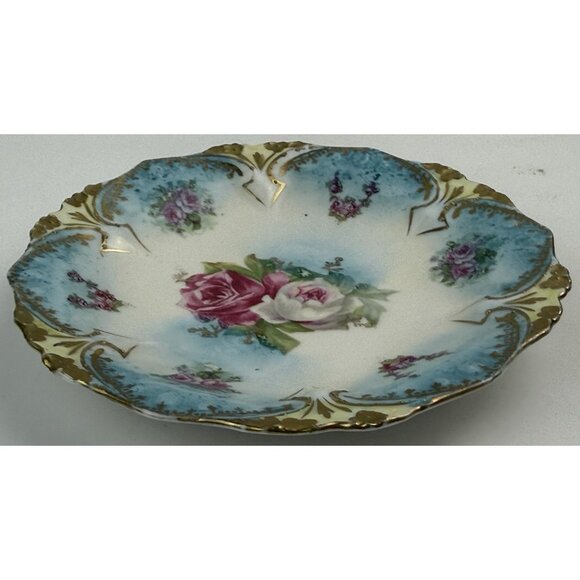 Vintage RS PRUSSIA Red Mark Porcelain 6" Cake Plate Blue Gold Pink ROSES EUC - Picture 3 of 11